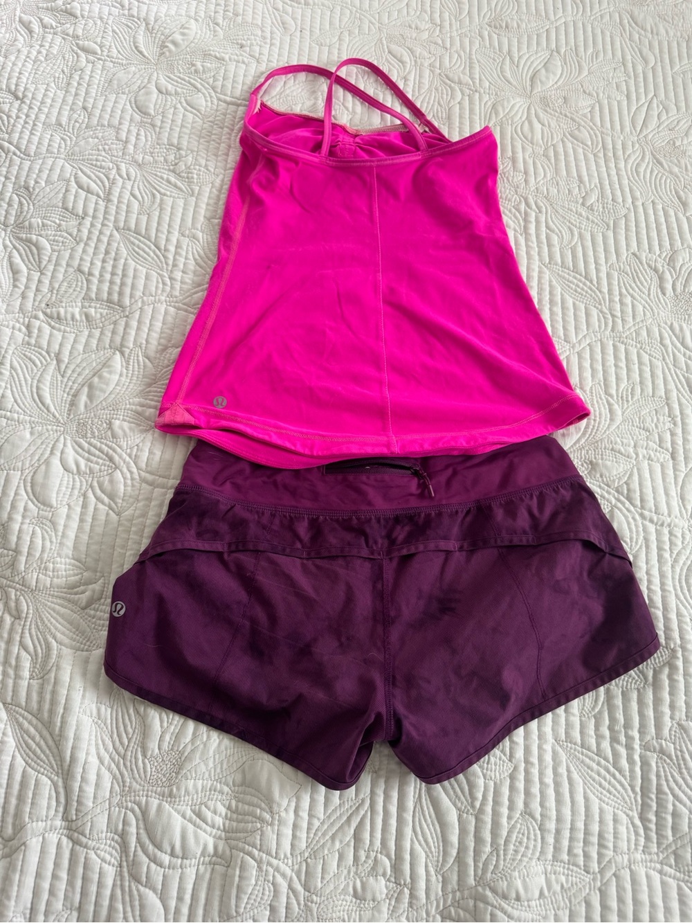 lululemon athletica Women's Hot Pink Tank with Plum Athletic Shorts
